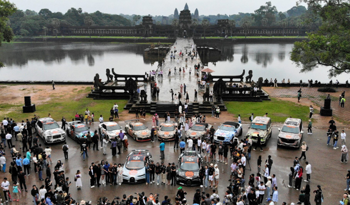 Supercars line up at Cambodia’s Angkor Wat temples