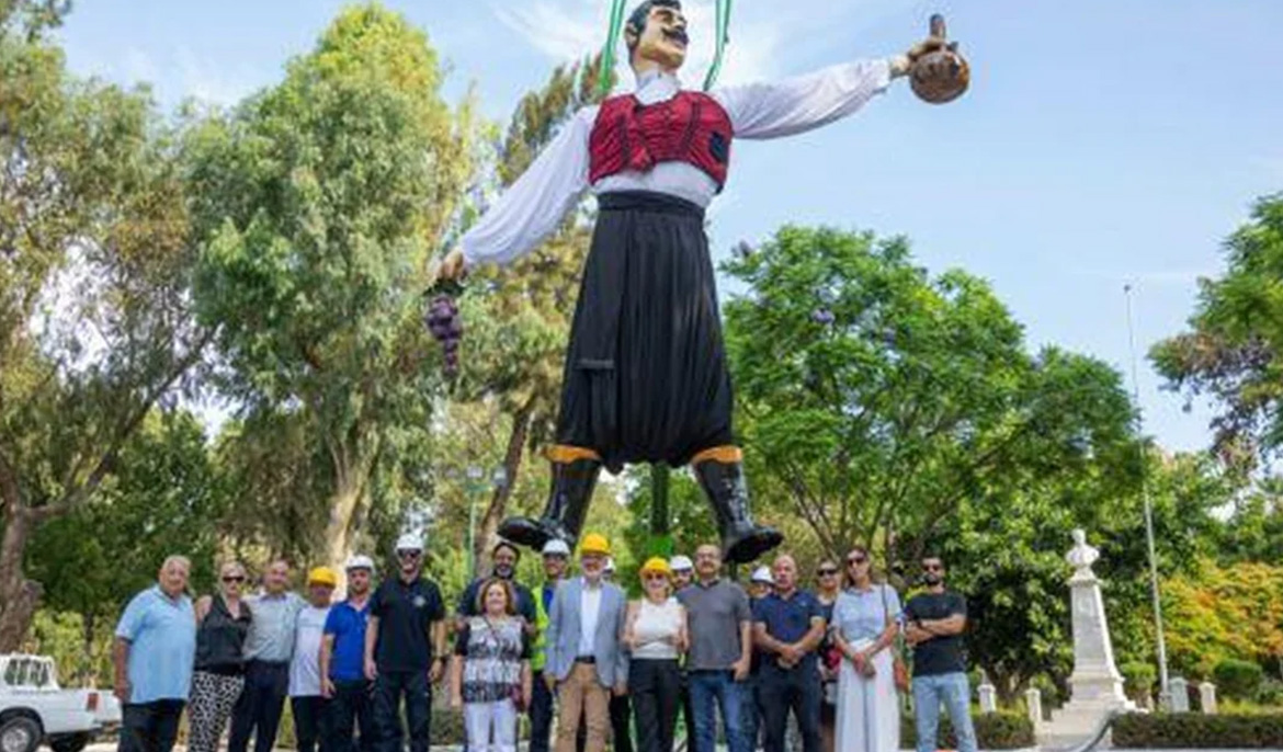 Traditional statue in place ahead of Limassol wine festival